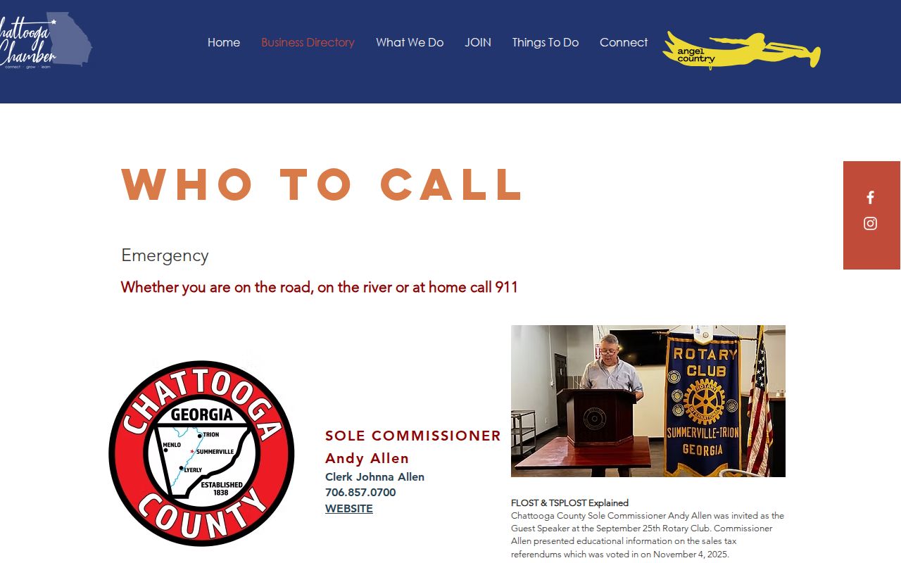 Chattooga County Menlo contact directory used for county booking-record routing